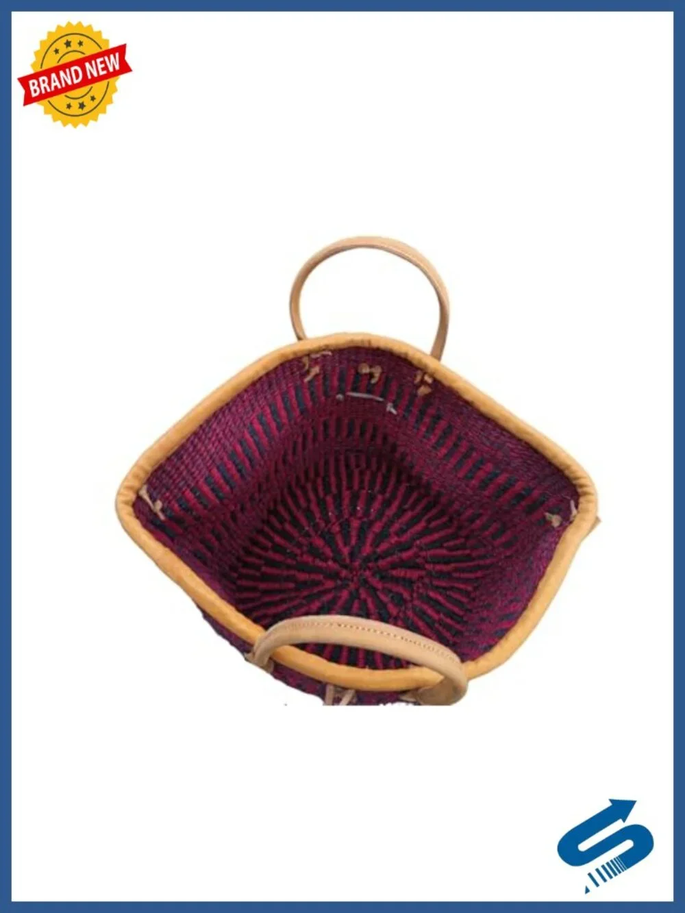 Handwoven Sisal Basket Tote Bag with Leather Handles